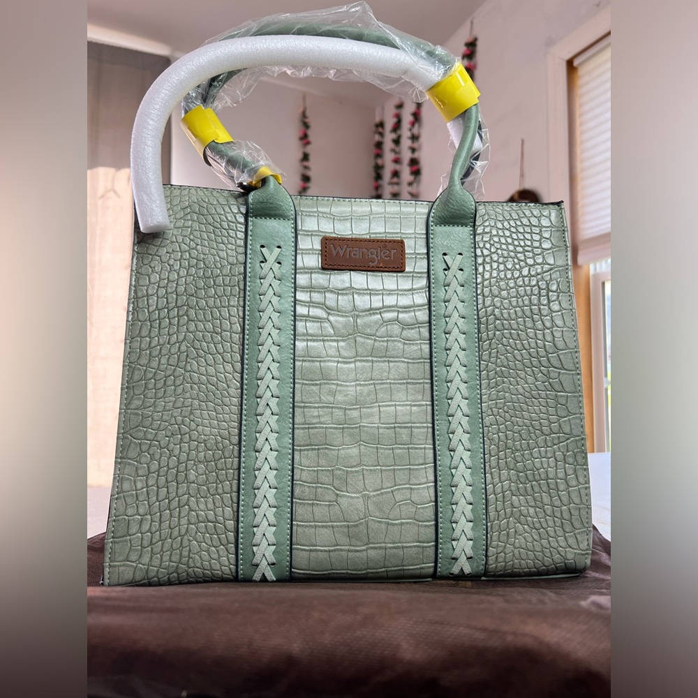 Wrangler Green Croc-Embossed Tote Bag